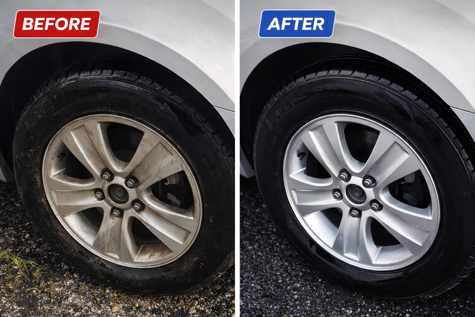 Before and after wheel detailing